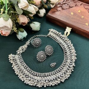 Royal Oxidized Silver Choker Set