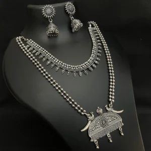 Antique Layered Pendant Set with Traditional Jhumkas