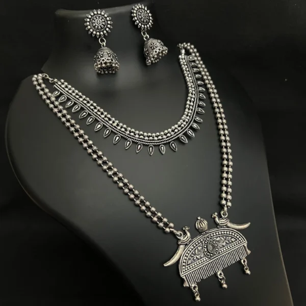 Antique Layered Pendant Set with Traditional Jhumkas