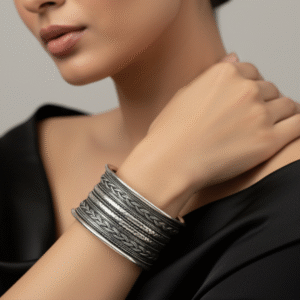 Amira Oxidised Silver Cuff Bangle Kada Bracelet
