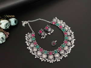 exclusive oxidised chokers earrings and nosepin
