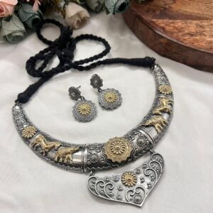 Oxidised Hasli Necklace Set with Animal Motifs