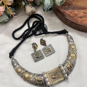 Oxidized German Silver Hasli Necklace Set