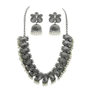 Antique Black Oxidised Flower Petal Necklace Set