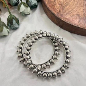 Oxidised Silver Beaded Kada Bangles