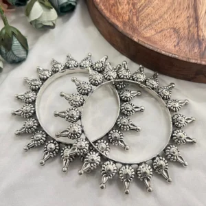 Oxidised Silver Floral Kada Bangles