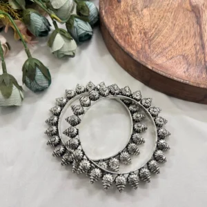 Oxidised Silver Leaf Kada Bangles