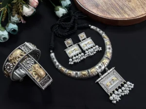 Vintage Rajasthani Tribal Dualtone Elephant Hasli Necklace