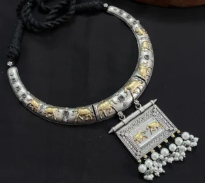 Vintage Rajasthani Tribal Dualtone Elephant Hasli Necklace