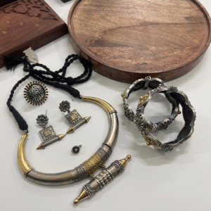 Oxidised Choker Set with Golden Accents