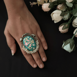 Peacock Leaf Artisan Meenakari Ring