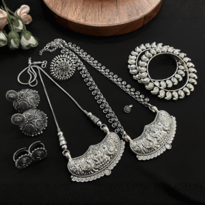 Heritage Oxidised Pendant Set with Earrings, Bangles and Finger Ring