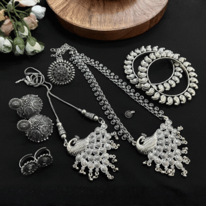 Oxidised Peacock Pendant Set