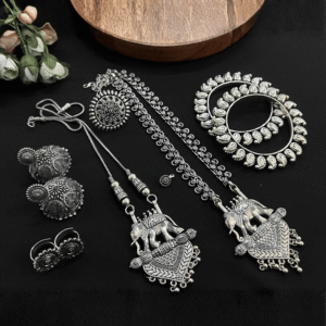 Oxidised Elephant Motif Pendant Set
