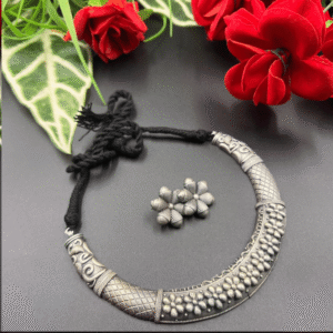 Oxidised Pearl Choker Necklace & Earrings Set