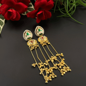 Emerald Green Kundan Gold kashmiri earrings