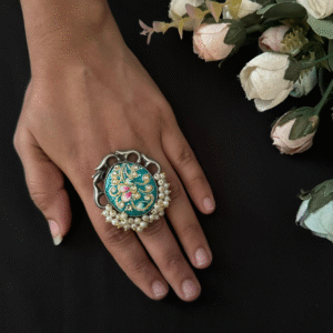 Floral Meenakari Oxidised Ring