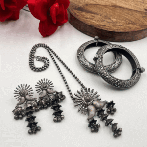 Oxidised Pendant Set with Earrings & Bangles | Tribal Silver Jewellery