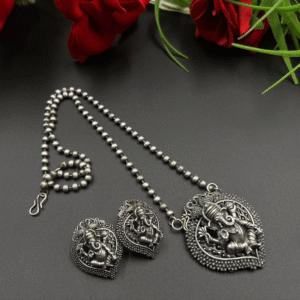 Ganpati Oxidised Jewellery | Tribal Silver Pendant Necklace Set