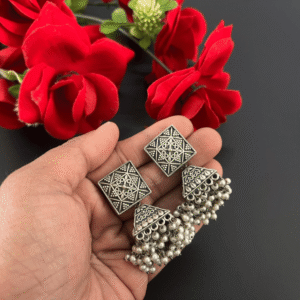 Oxidised Jhumka Earrings with Pearls