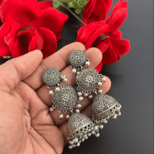 Traditional Earrings in Antique Oxidised Finish