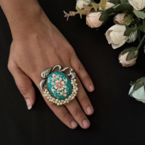 Emerald Blossom Enamel Oxidised Ring
