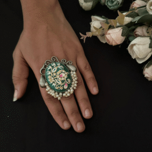 Heritage Green Paisley Meenakari Ring