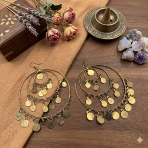 Bohemian Antique Gold Multi-Layer Coin Hoop Earrings 1