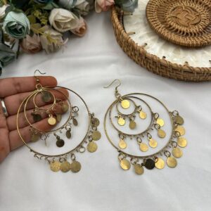 Bohemian Antique Gold Multi-Layer Coin Hoop Earrings 2