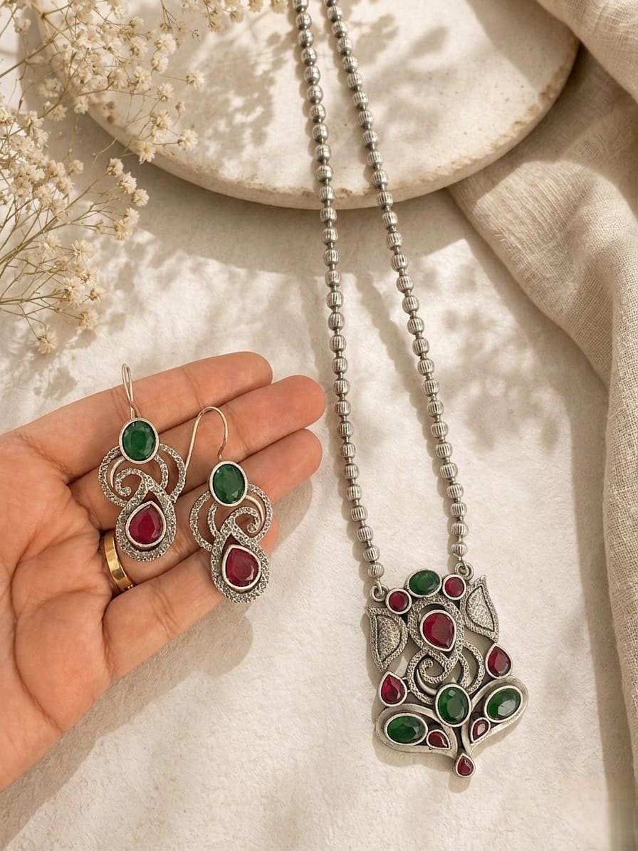 ganesha designed pendant set