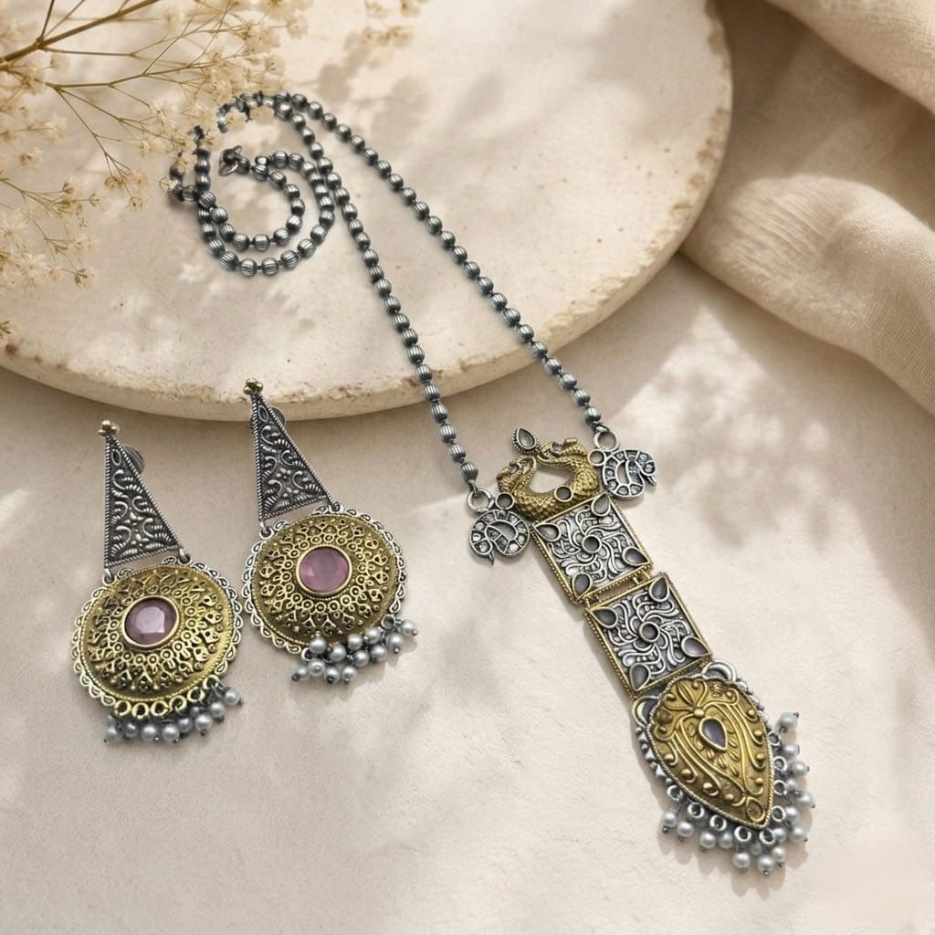 Dual tone long necklace