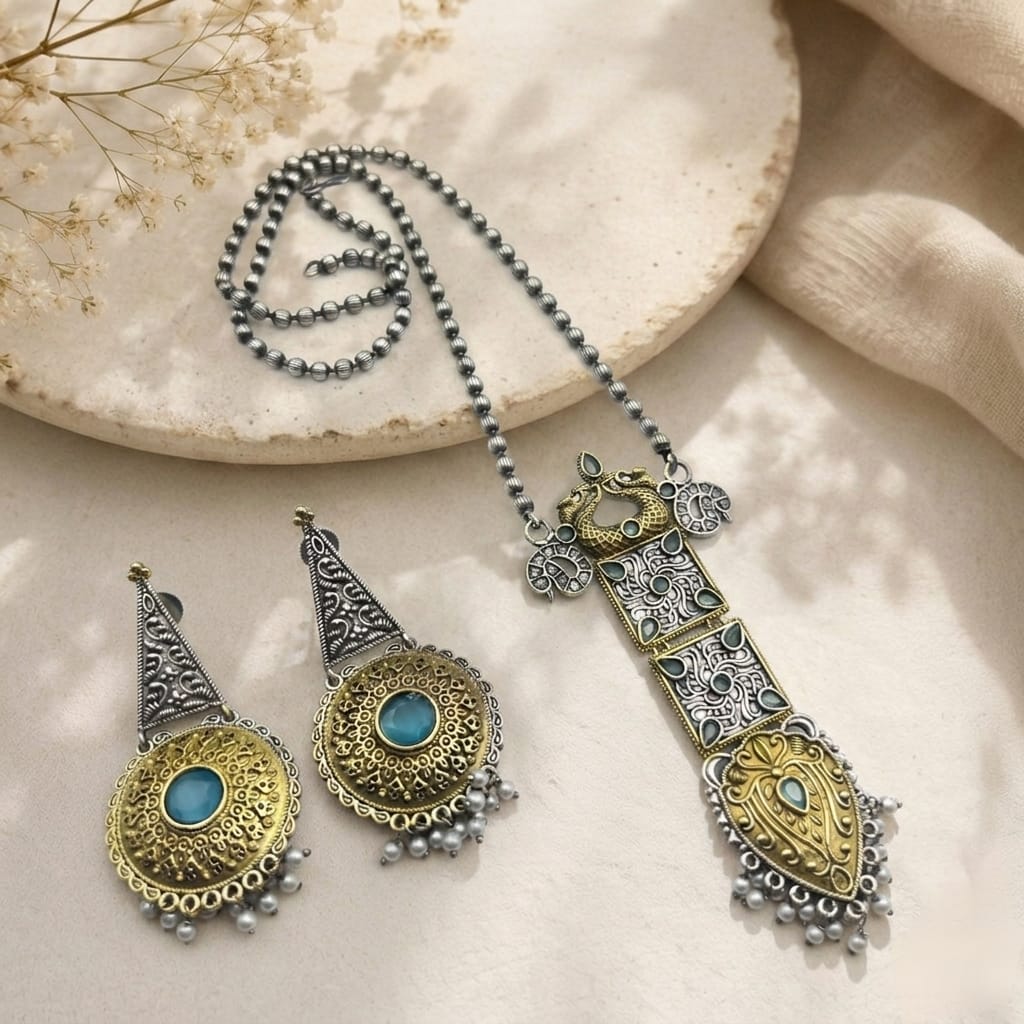Dual tone long necklace
