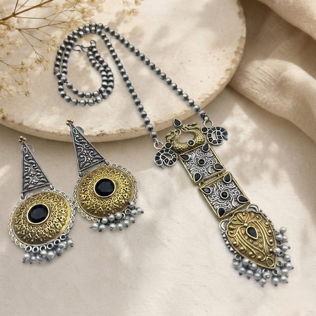 Dual tone long necklace