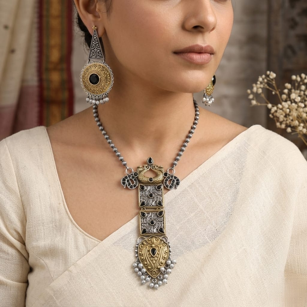 Dual tone long necklace