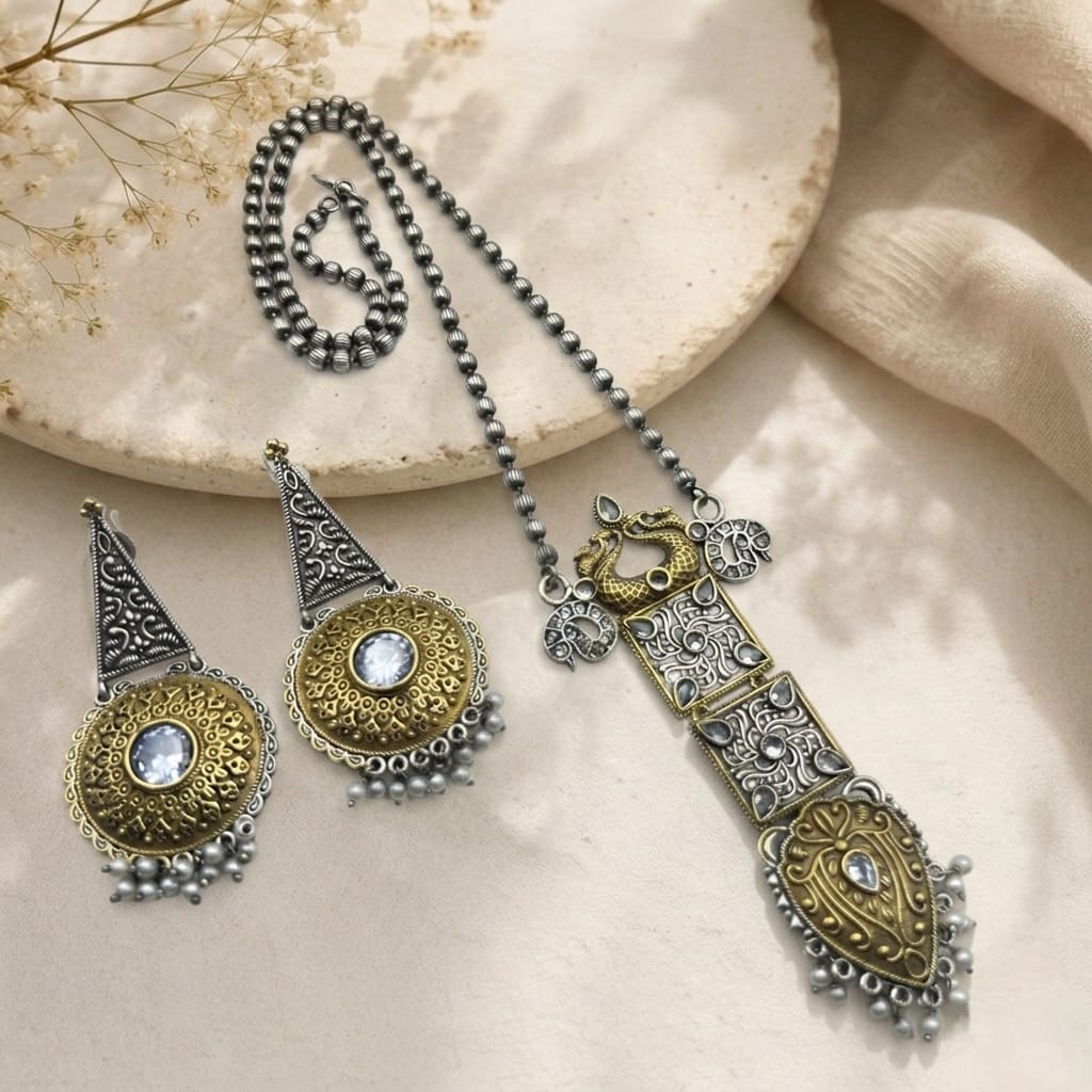 Dual tone long necklace