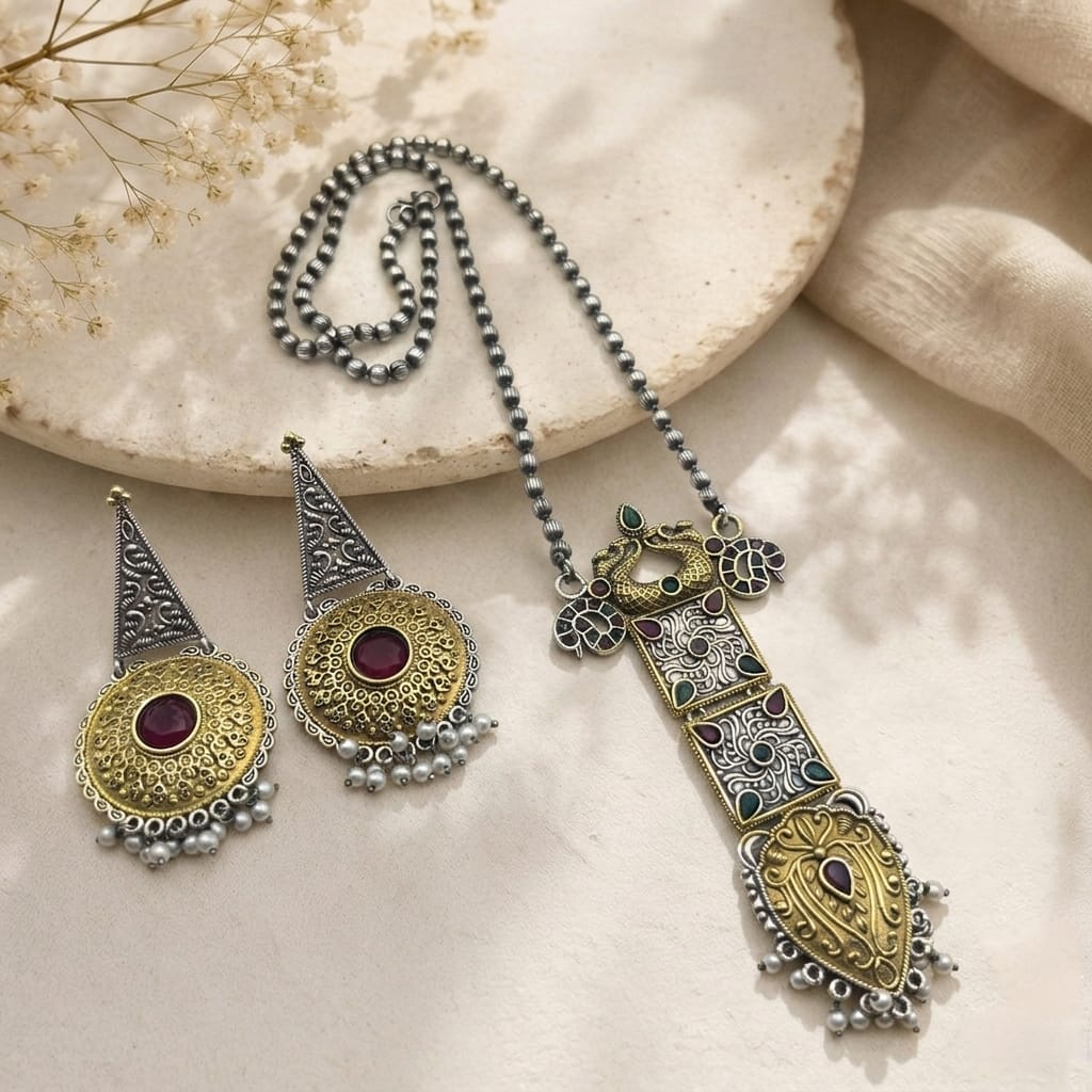 Dual tone long necklace