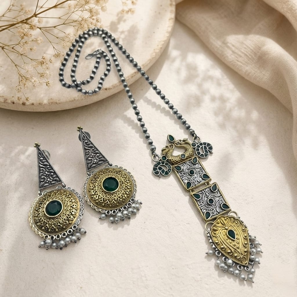 Dual tone long necklace