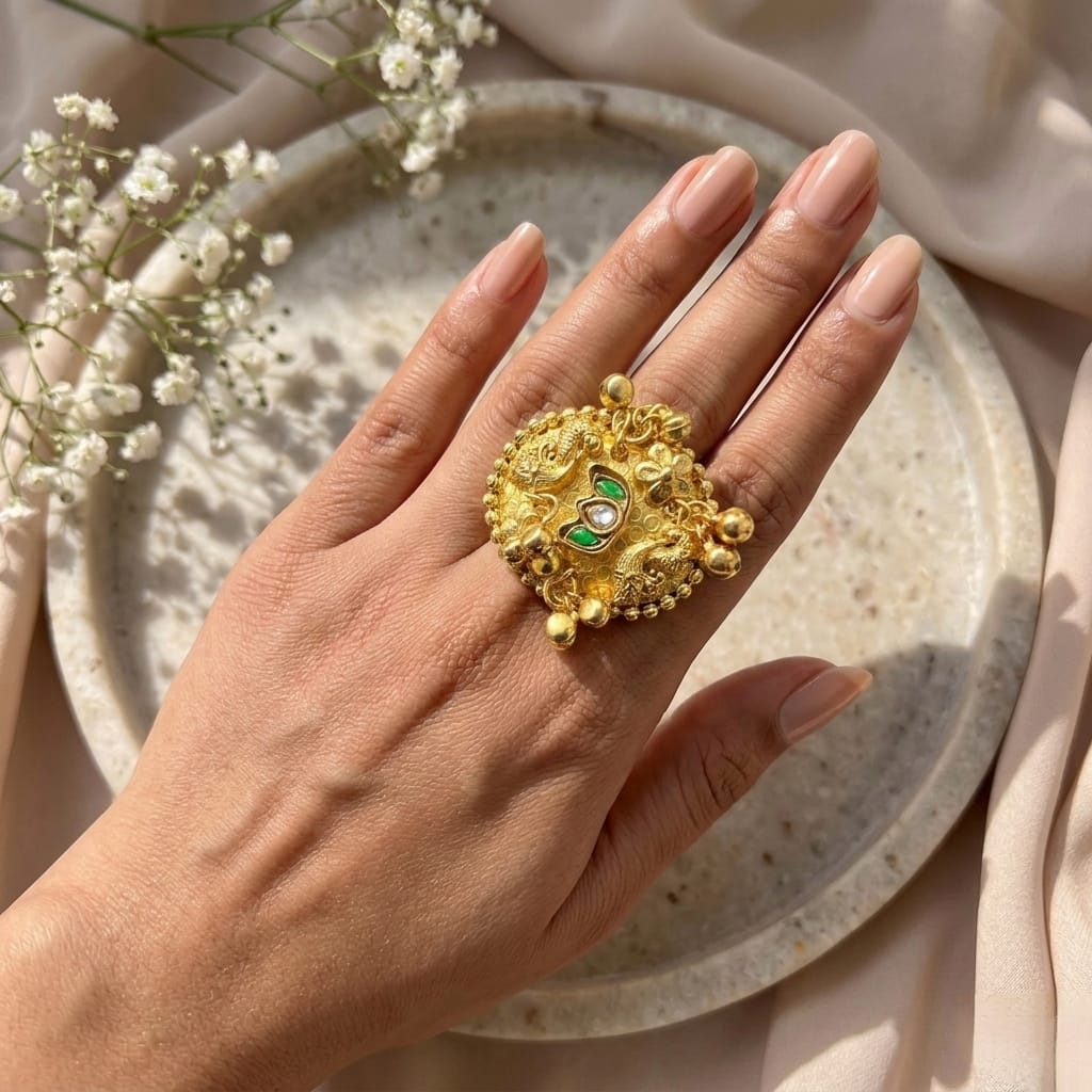 Golden kashmiri adjustable ring