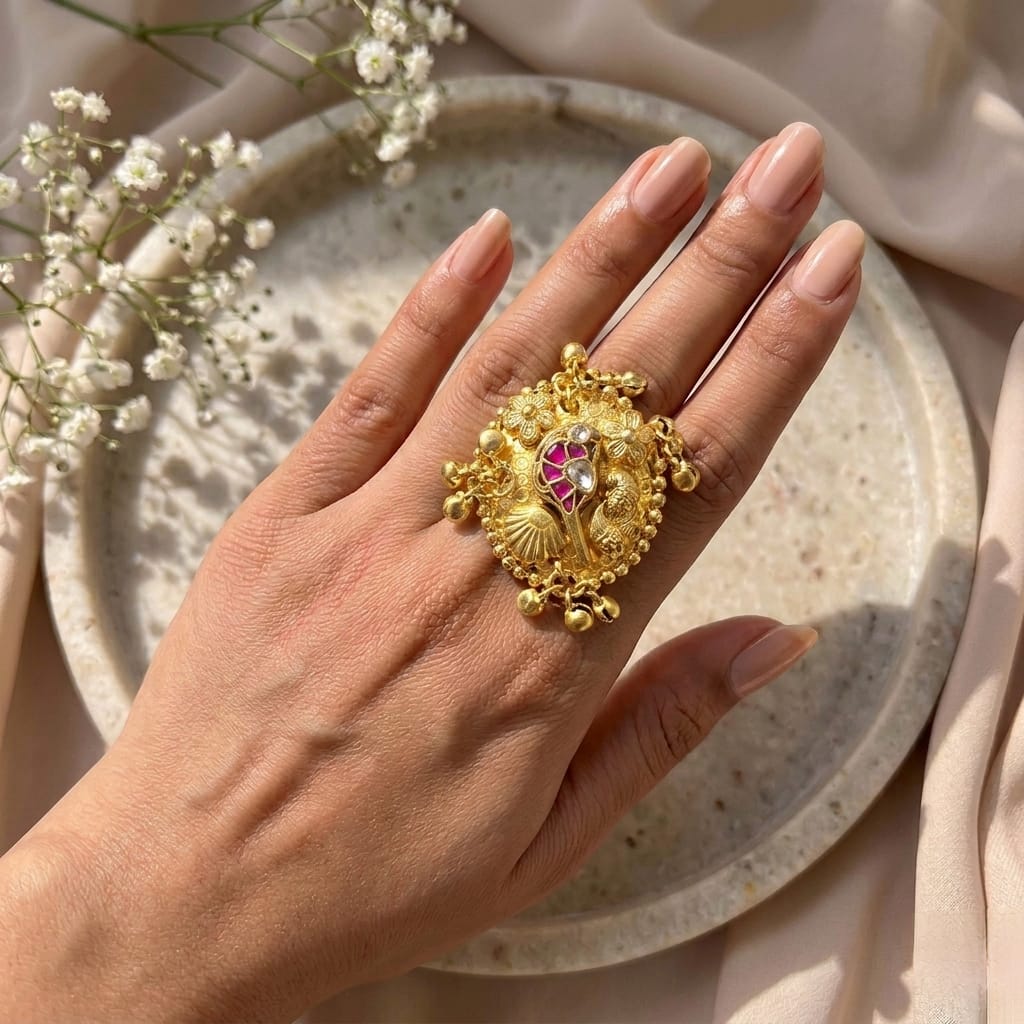Golden kashmiri adjustable ring