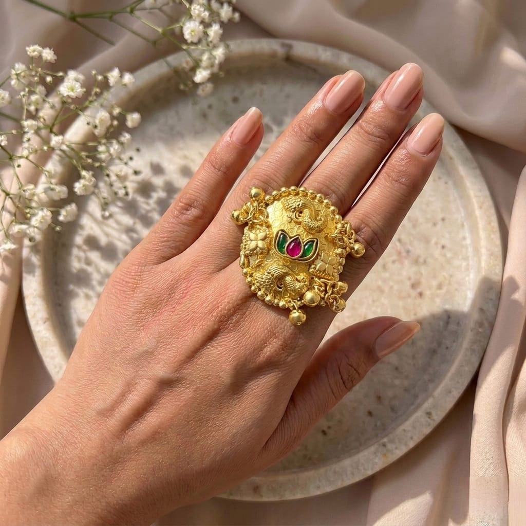 Golden kashmiri adjustable ring