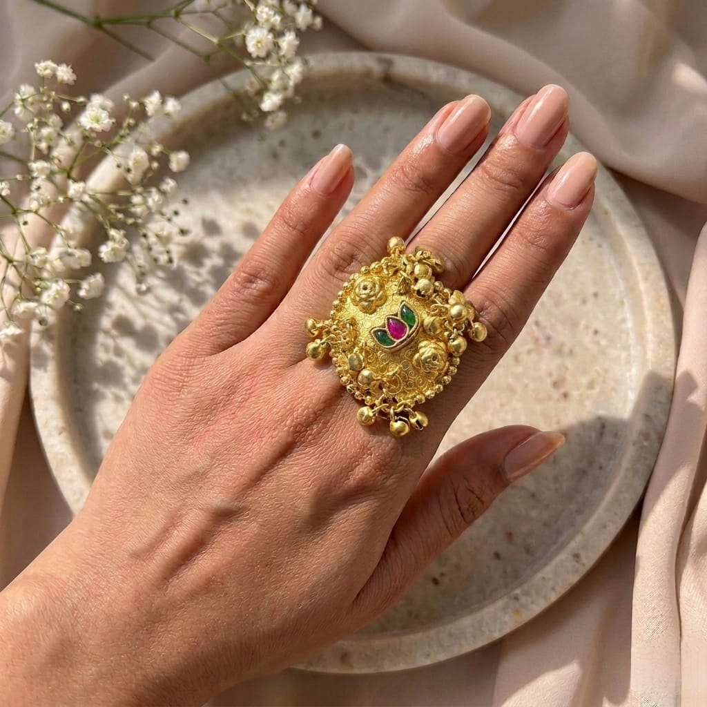 Golden kashmiri adjustable ring