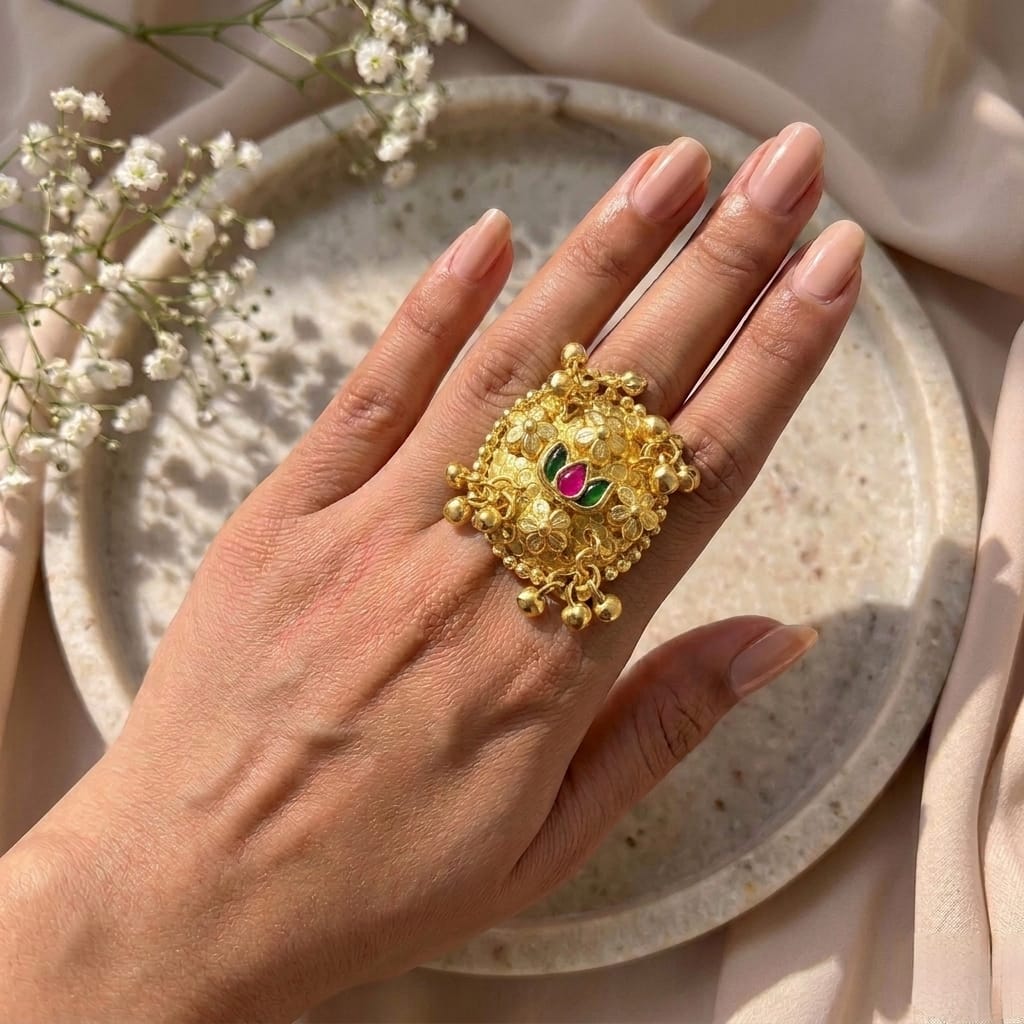 Golden kashmiri adjustable ring