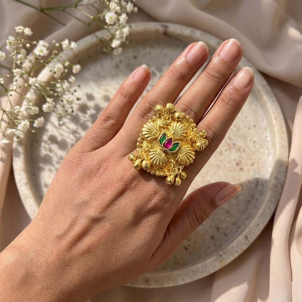 Golden kashmiri adjustable ring