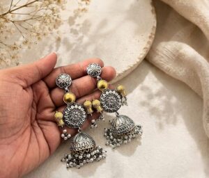 Dual tone long earrings