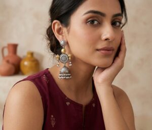 Dual tone long earrings