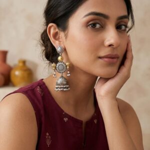 Dual tone long earrings