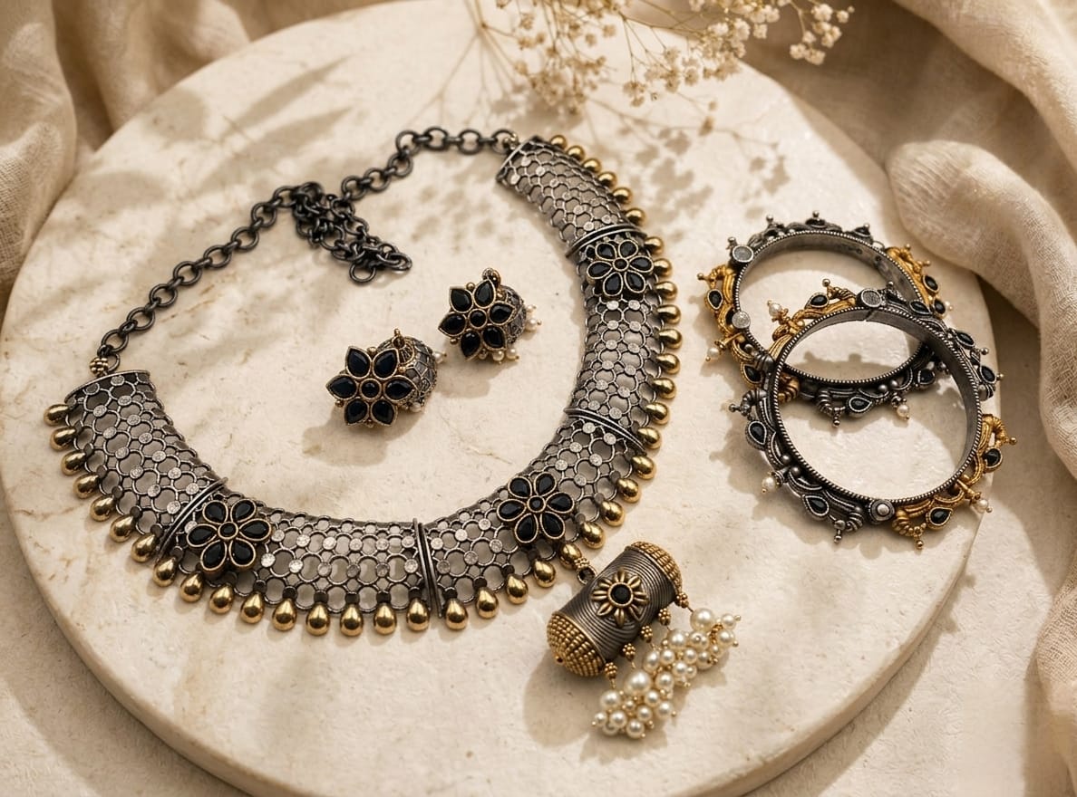 Dual tone hasli necklace