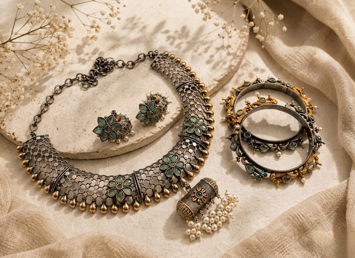 Dual tone hasli necklace