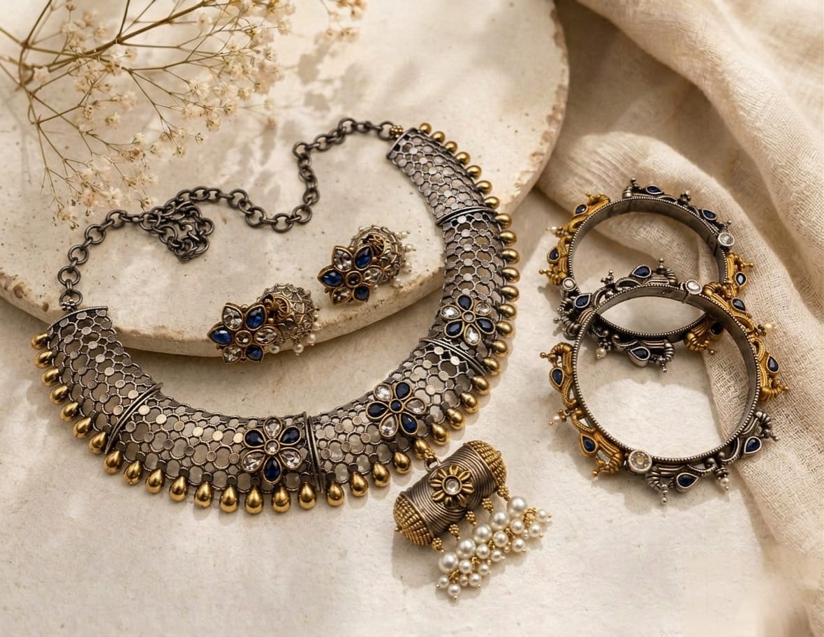 Dual tone hasli necklace