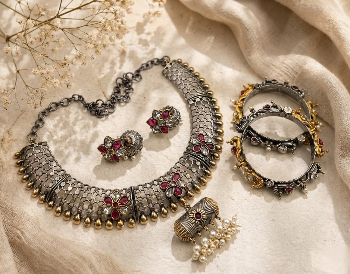Dual tone hasli necklace